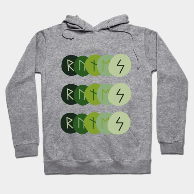 "RUNES" On Green Hoodie by El Onix